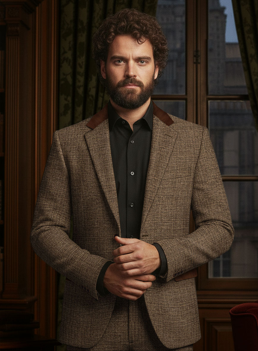 Vintage Glasgow Brown Tweed Suit - Leather Trim - StudioSuits