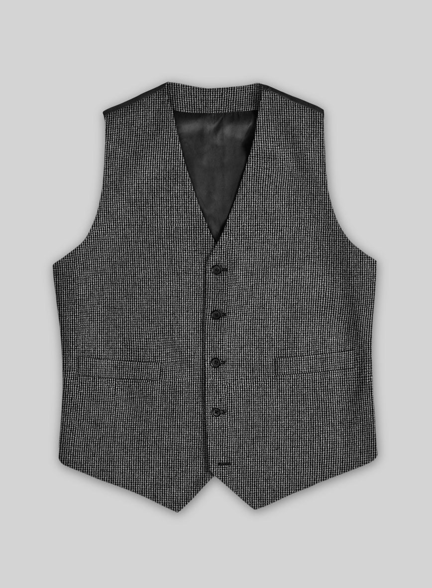 Vintage Gray Macro Weave Tweed Waist Coat - StudioSuits