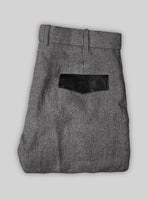 Vintage Herringbone Gray Tweed Pants - Leather Trims - StudioSuits