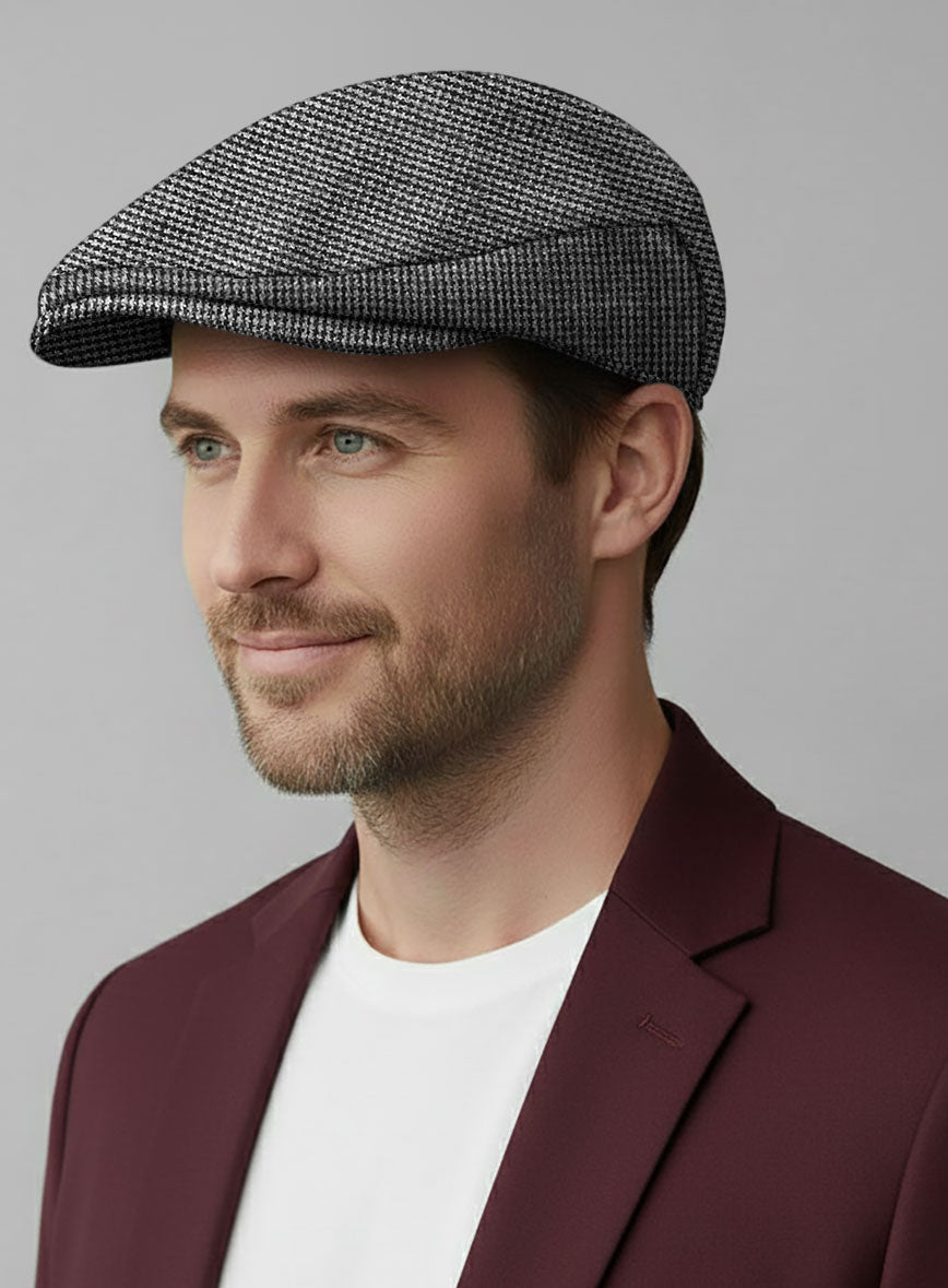 Vintage Gray Macro Weave Tweed Flat Cap - StudioSuits