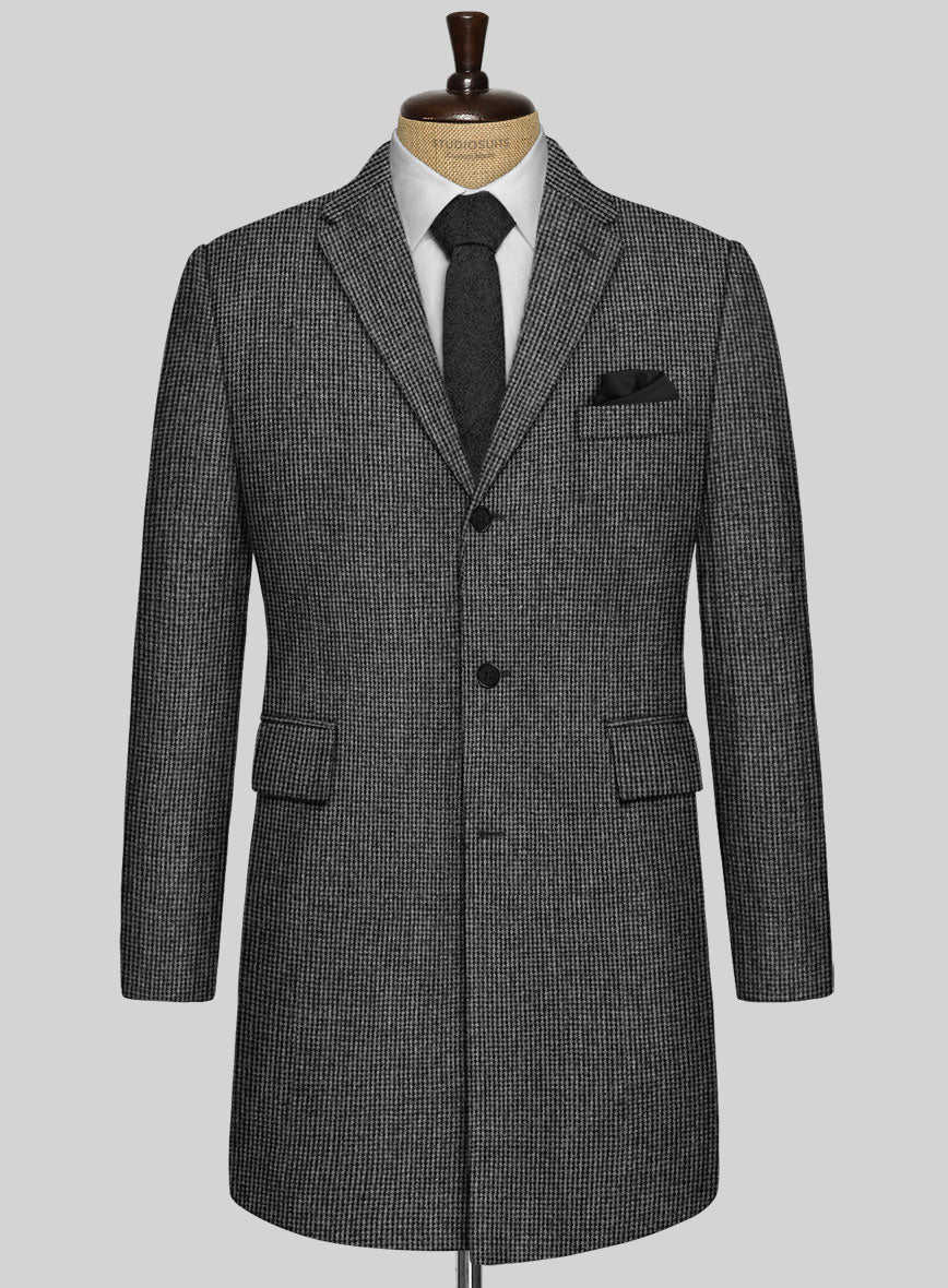 Vintage Gray Macro Weave Tweed Overcoat - StudioSuits