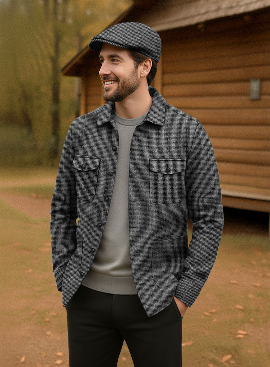 Vintage Gray Macro Weave Tweed Overshirt - StudioSuits