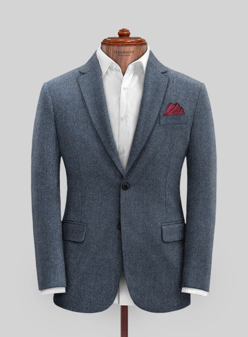 Vintage Herringbone Blue Tweed Suit - StudioSuits