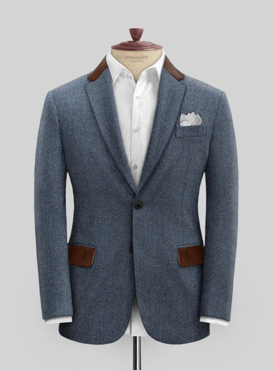 Casual Mens Herringbone Suit Vintage Herringbone Blue Tweed Suit