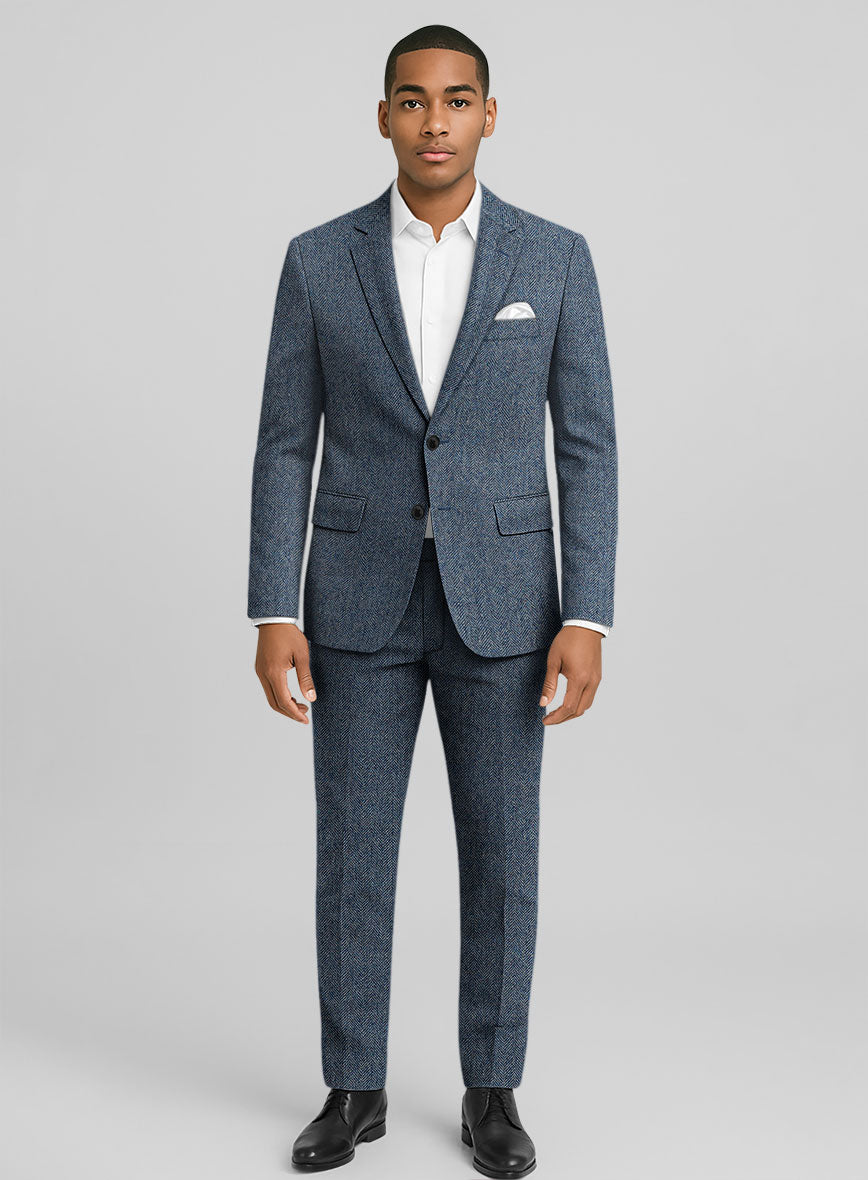 Vintage Herringbone Blue Tweed Suit - StudioSuits