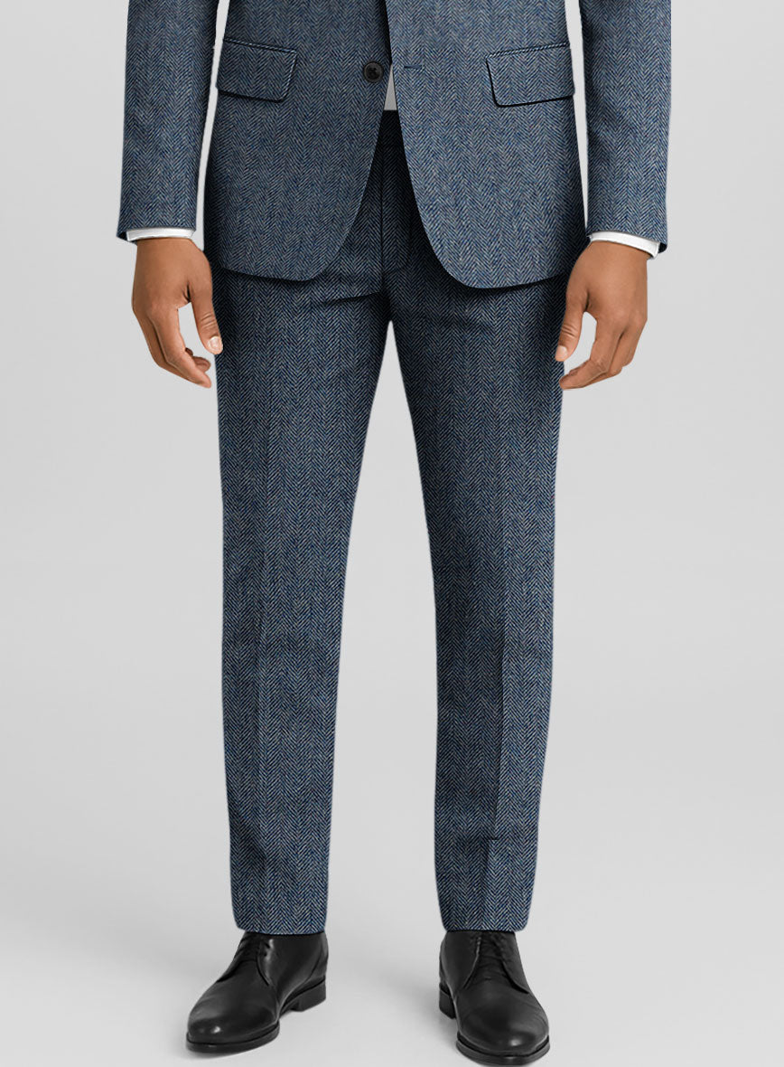 Vintage Herringbone Blue Tweed Suit - StudioSuits