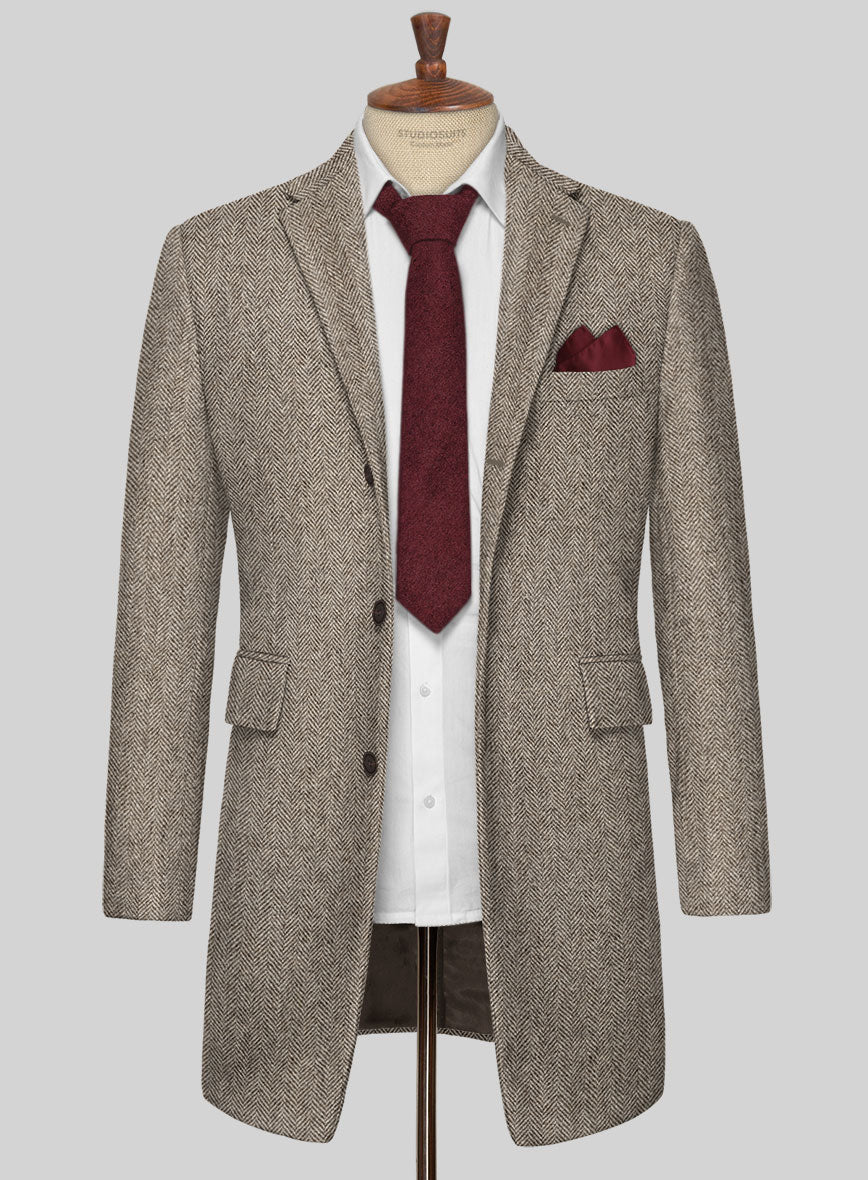 Vintage Herringbone Brown Tweed Overcoat - StudioSuits