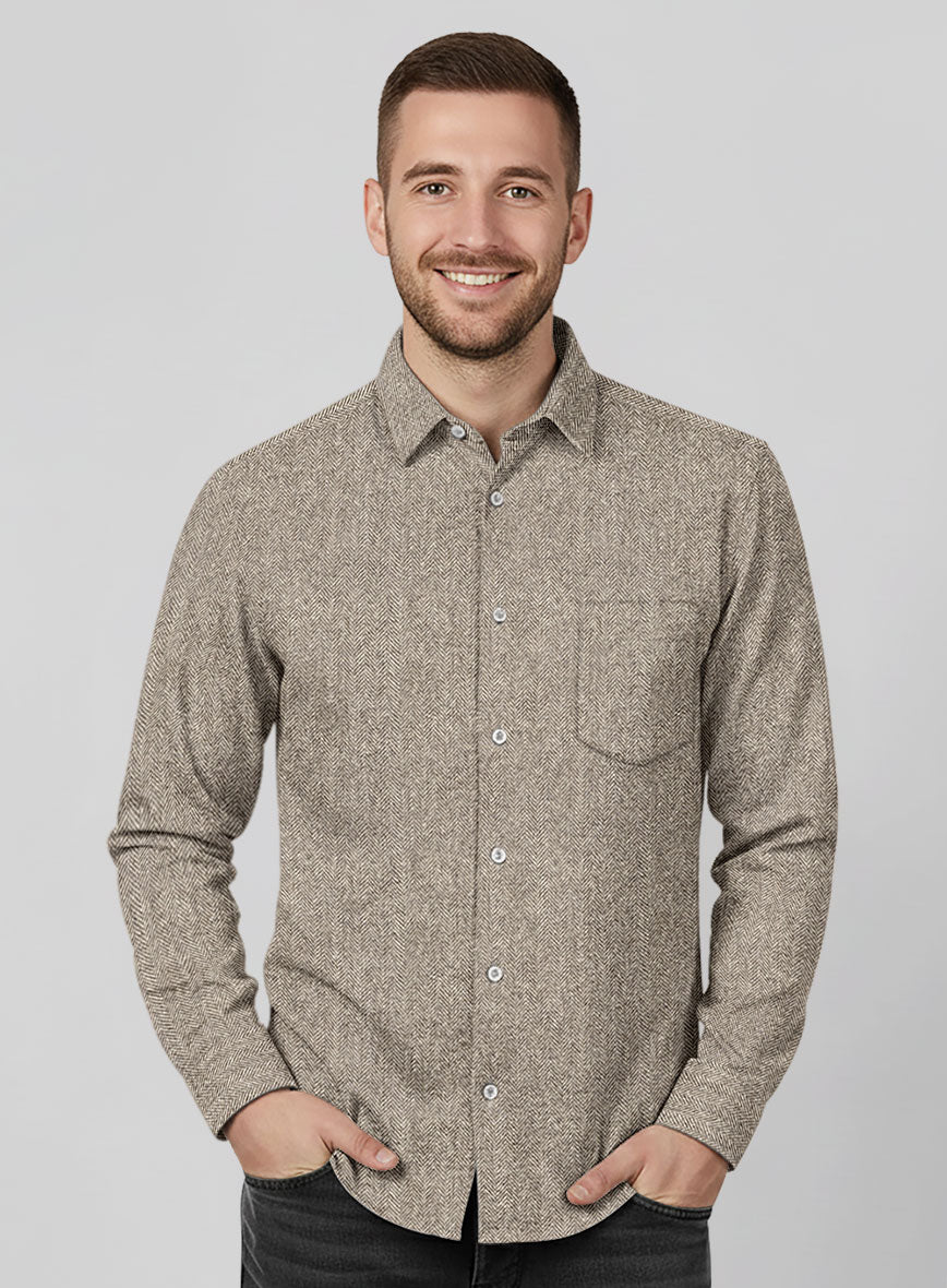 Vintage Herringbone Brown Tweed Shirt - StudioSuits