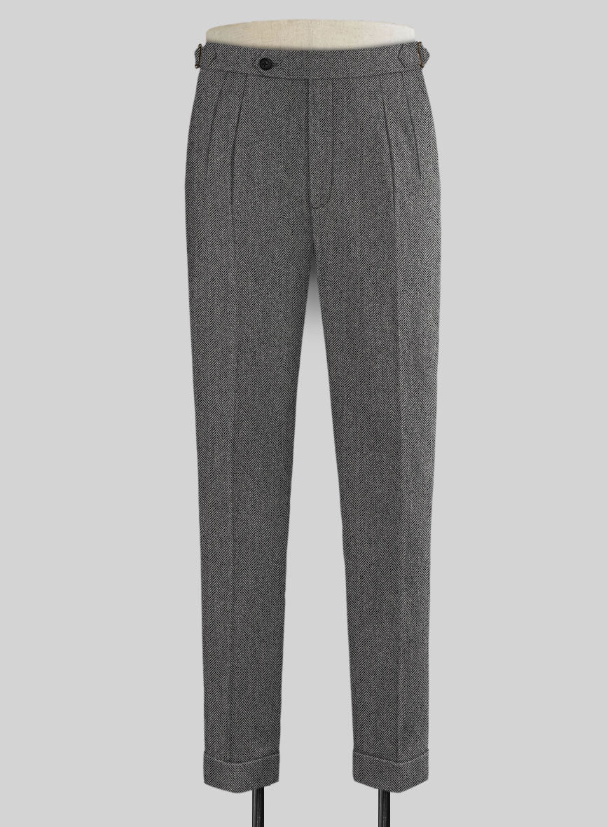 Vintage Herringbone Gray Highland Tweed Trousers - StudioSuits