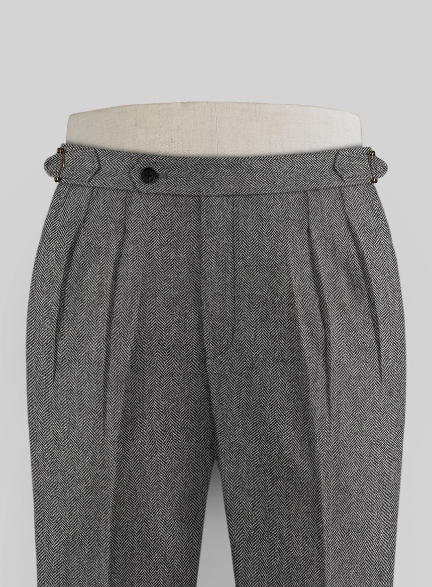 Vintage Herringbone Gray Highland Tweed Trousers - StudioSuits