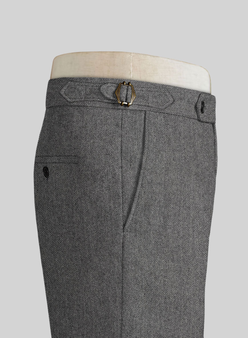 Vintage Herringbone Gray Highland Tweed Trousers - StudioSuits