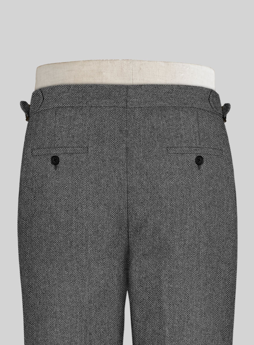 Vintage Herringbone Gray Highland Tweed Trousers - StudioSuits