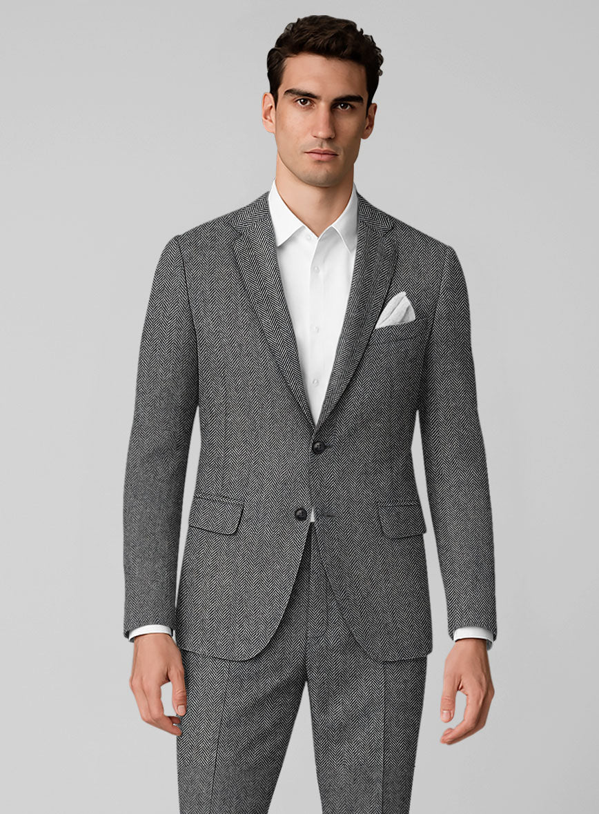 Vintage Herringbone Gray Tweed Jacket - StudioSuits
