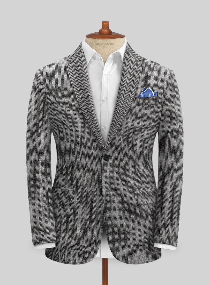 Vintage Herringbone Gray Tweed Jacket - StudioSuits