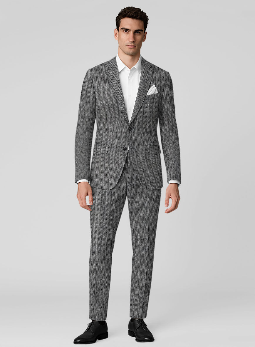 Vintage Herringbone Gray Tweed Suit - StudioSuits