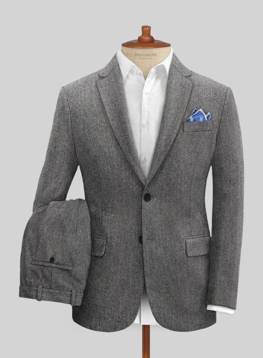 Vintage Herringbone Gray Tweed Suit - StudioSuits