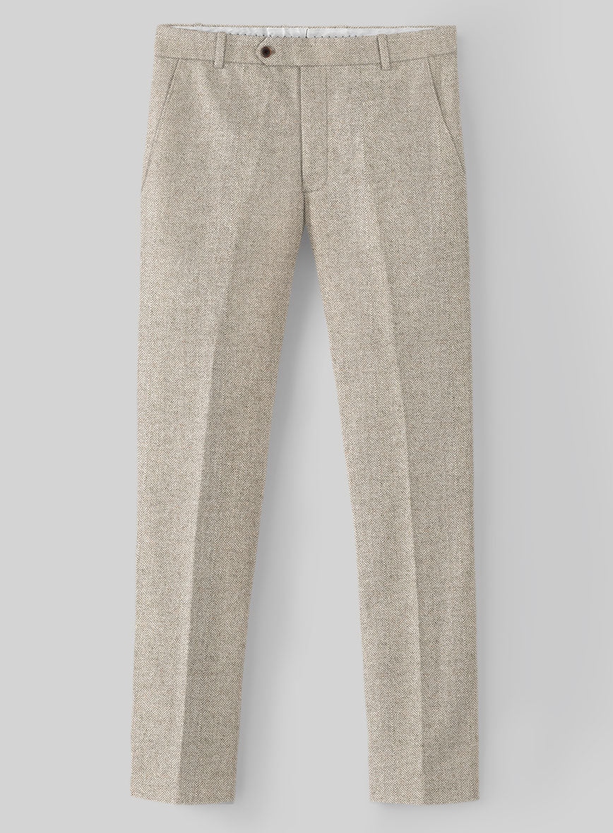Vintage Herringbone Light Beige Tweed Pants - StudioSuits