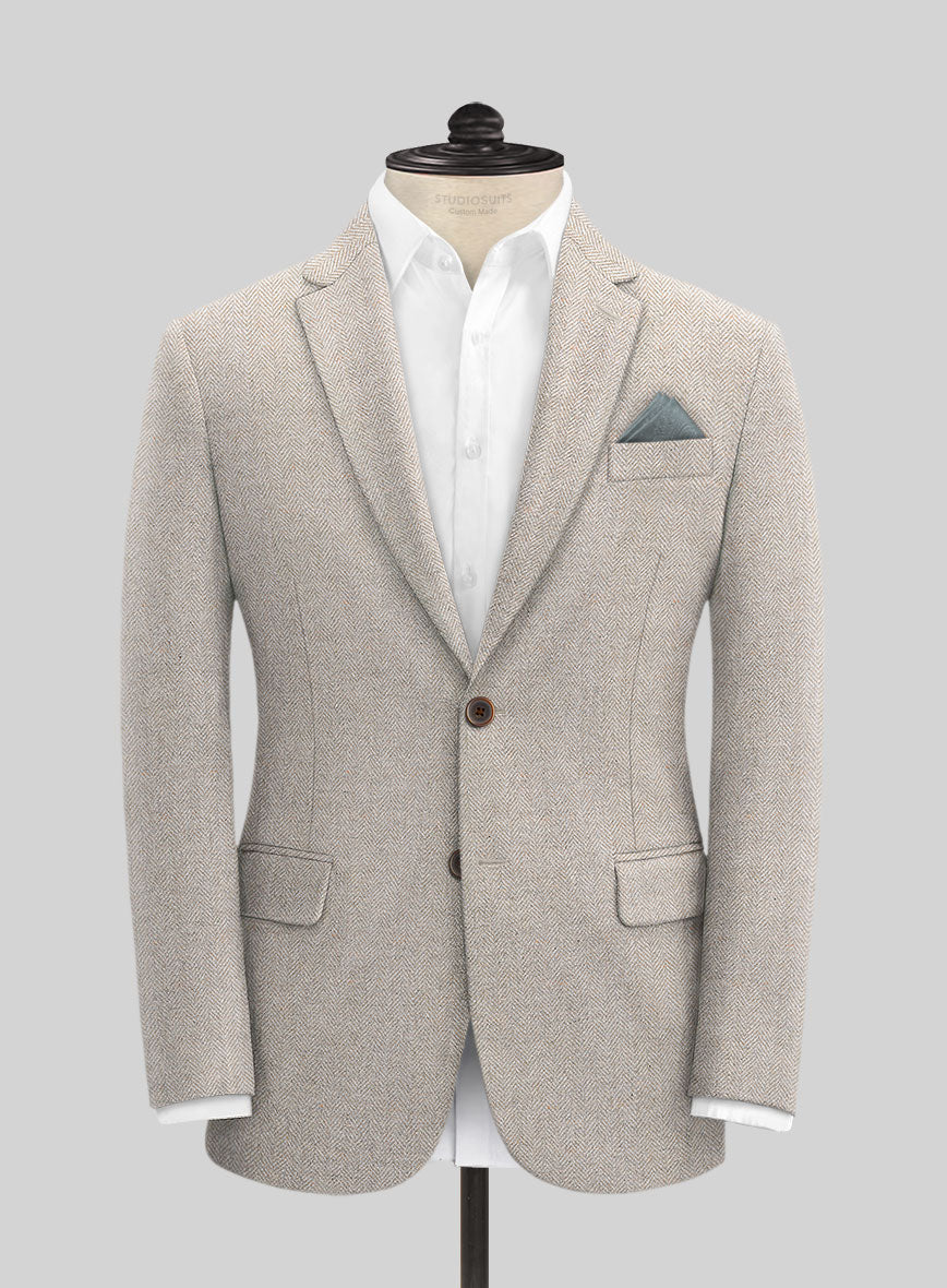 Vintage Herringbone Light Beige Tweed Jacket - StudioSuits