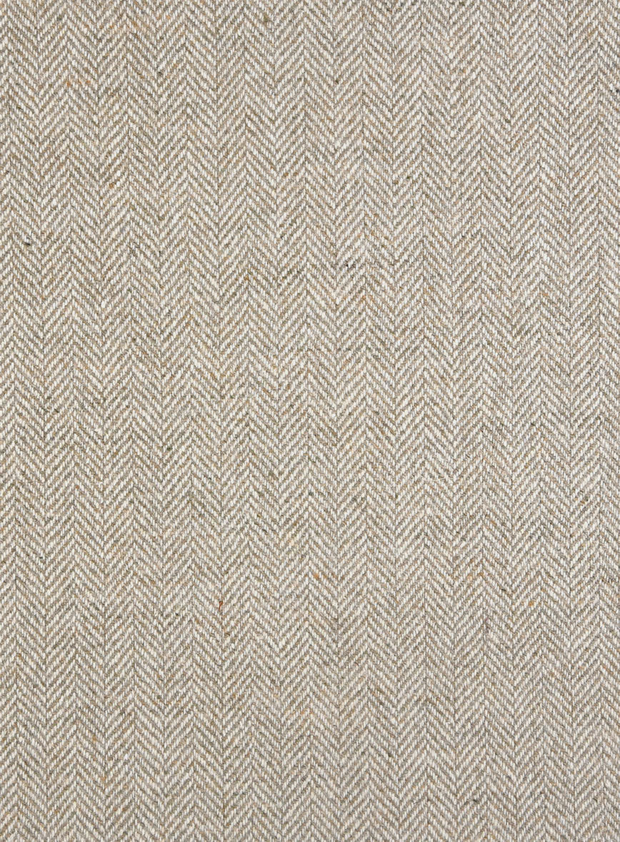 Vintage Herringbone Light Beige Tweed Jacket - Leather Trims - StudioSuits