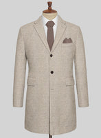 Vintage Herringbone Light Beige Tweed Overcoat - StudioSuits