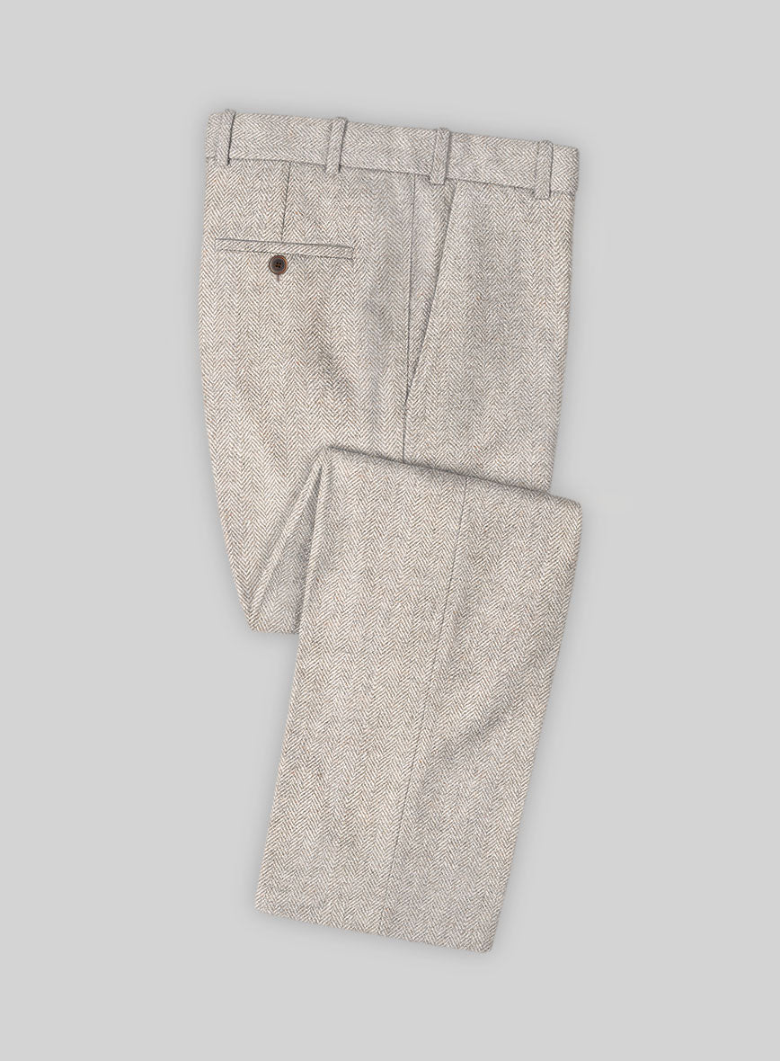 Vintage Herringbone Light Beige Tweed Pants - StudioSuits