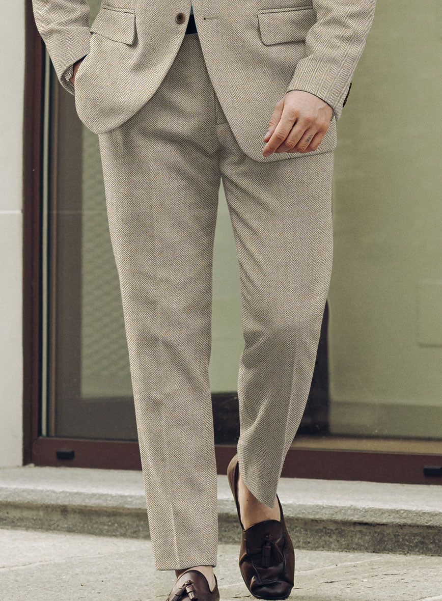 Vintage Herringbone Light Beige Tweed Pants - StudioSuits