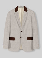 Vintage Herringbone Light Beige Tweed Suit - Leather Trims - StudioSuits