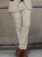Vintage Herringbone Light Beige Tweed Suit - Leather Trims - StudioSuits