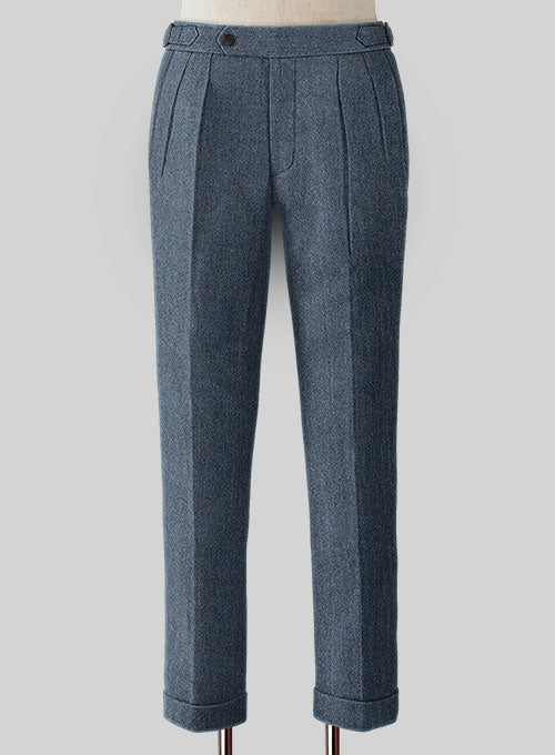 Vintage Herringbone Blue Highland Tweed Trousers - StudioSuits