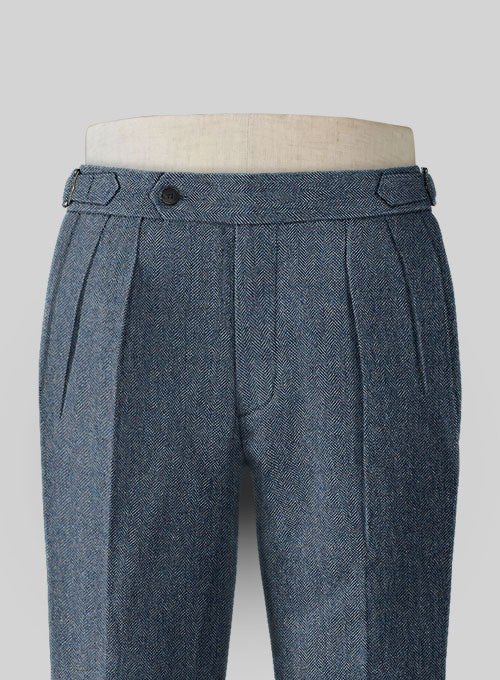 Vintage Herringbone Blue Highland Tweed Trousers - StudioSuits