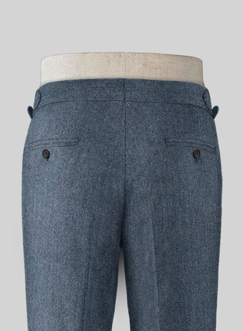 Vintage Herringbone Blue Highland Tweed Trousers - StudioSuits