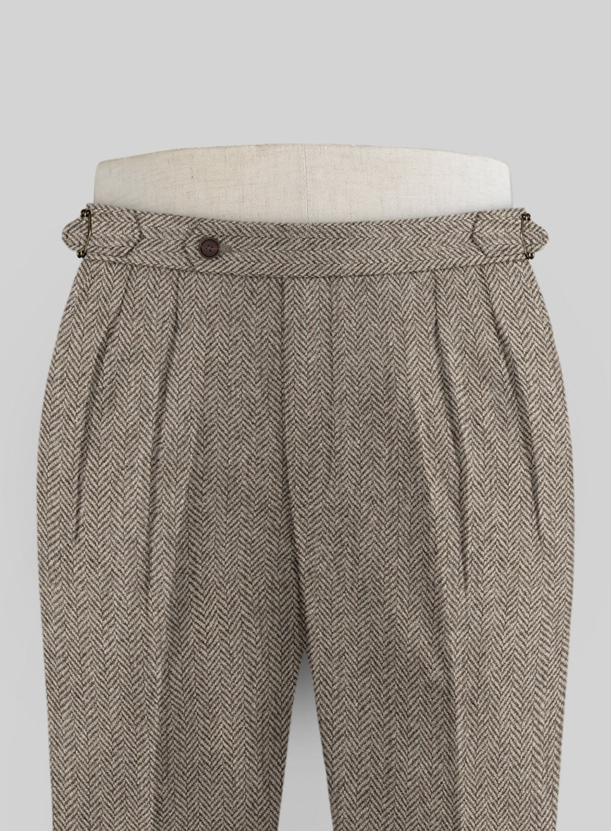 Vintage Herringbone Brown Tweed Highland Trousers - StudioSuits