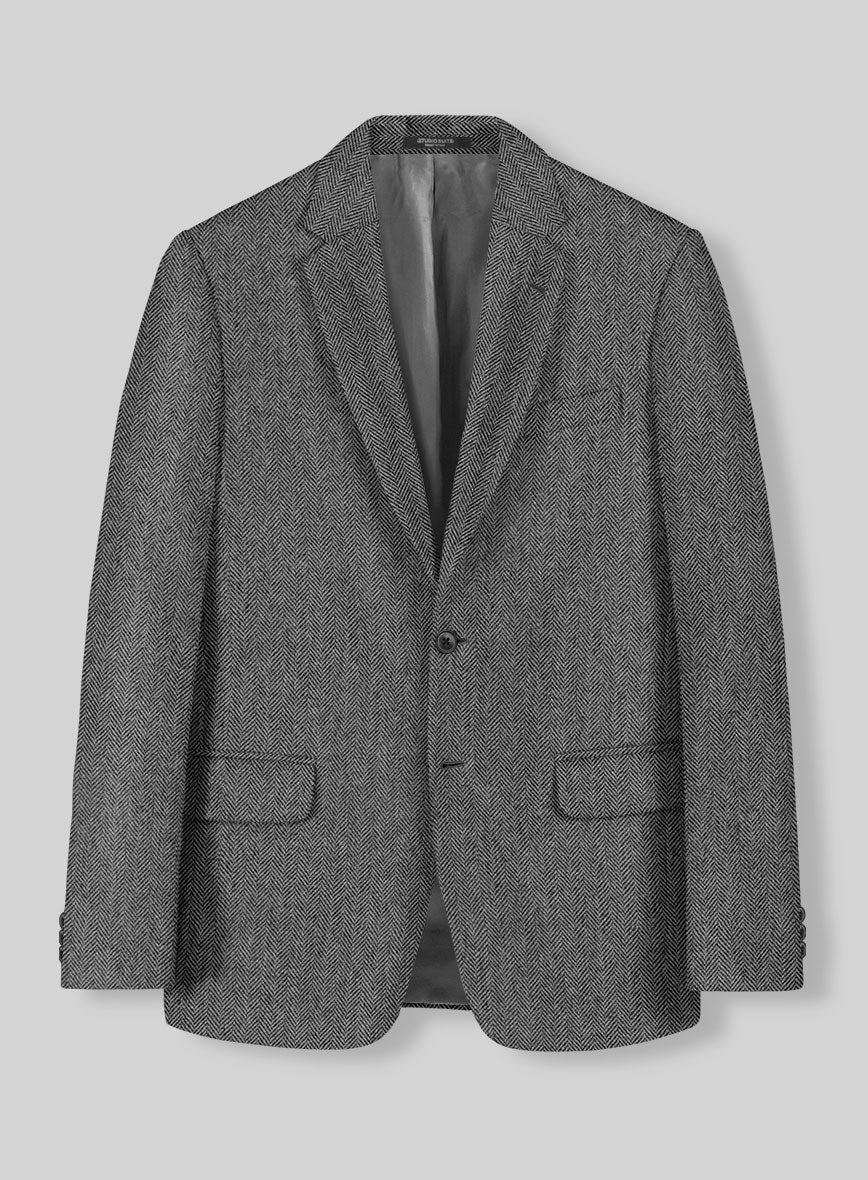 Vintage Herringbone Gray Tweed Jacket - StudioSuits