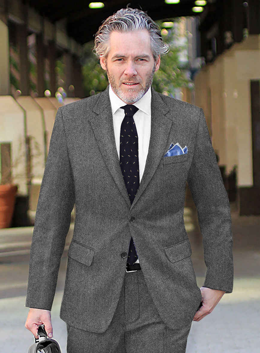 Vintage Herringbone Gray Tweed Suit - StudioSuits