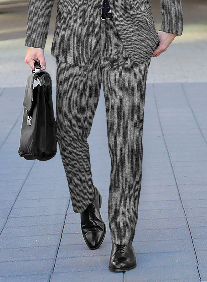 Vintage Herringbone Gray Tweed Suit - StudioSuits