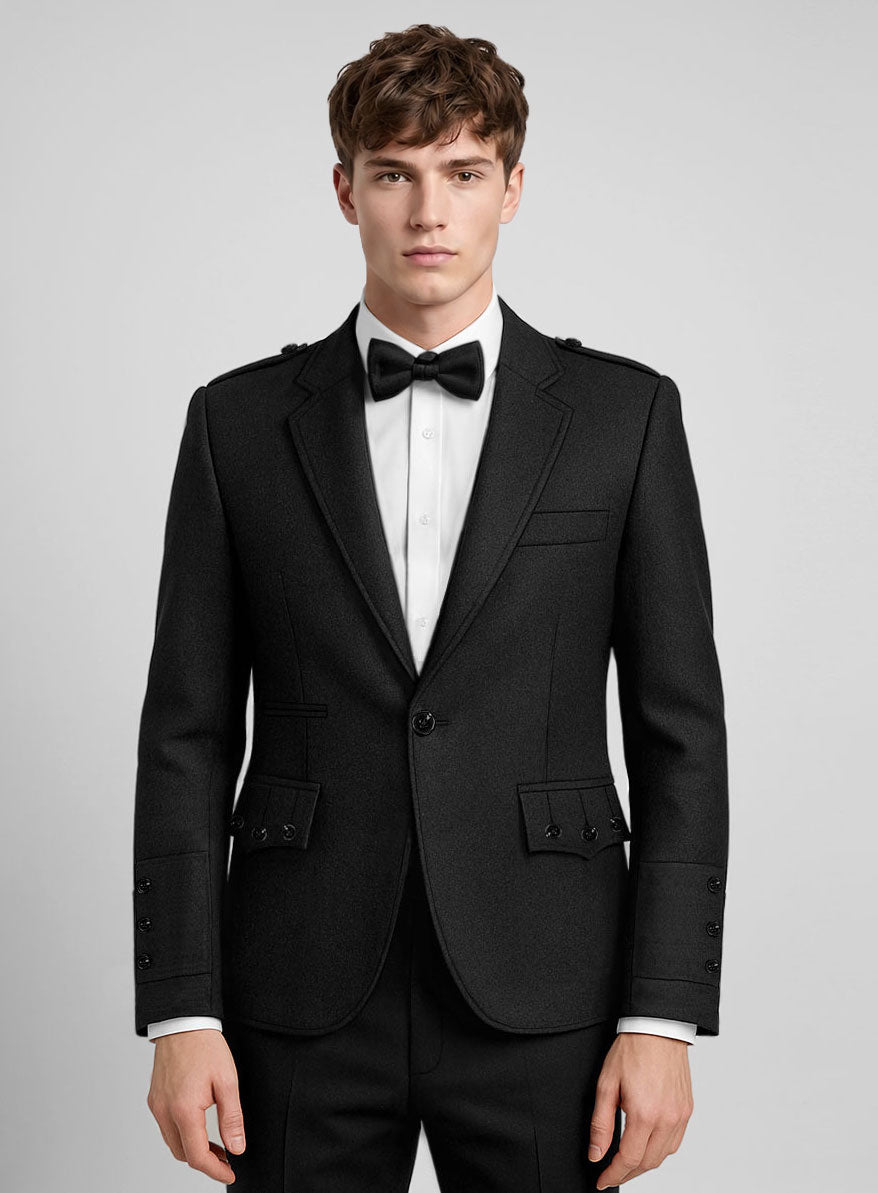 Vintage Plain Black Tweed Kilt Jacket - StudioSuits