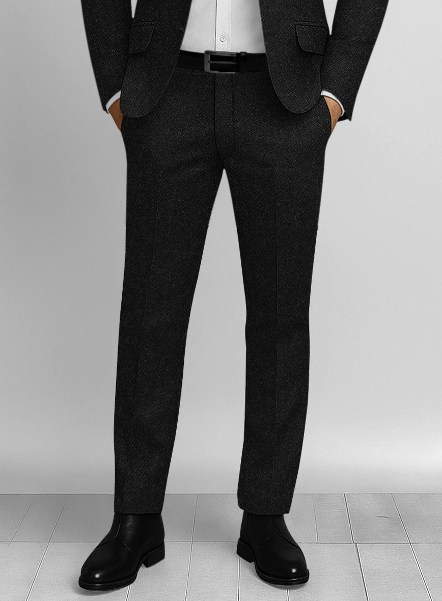 Vintage Plain Black Tweed Pants - StudioSuits