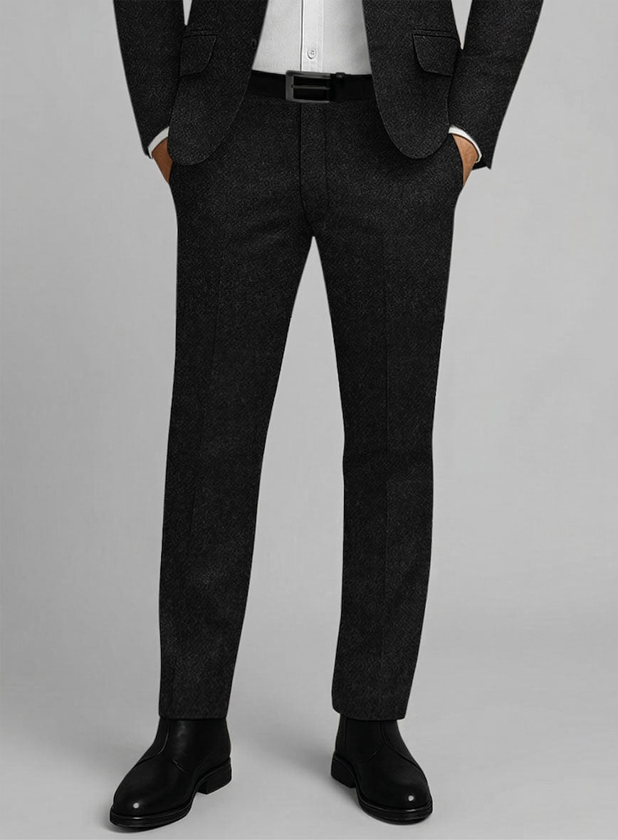 Vintage Plain Black Tweed Pants - StudioSuits