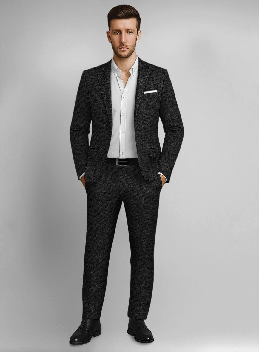 Vintage Plain Black Tweed Suit - StudioSuits