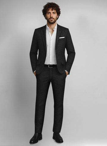Vintage Plain Black Tweed Suit - StudioSuits