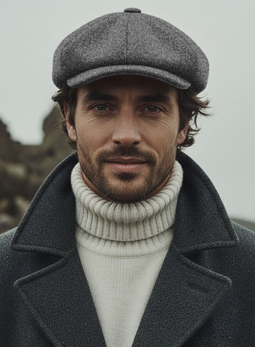 Vintage Plain Dark Gray Tweed Newsboy Cap - StudioSuits