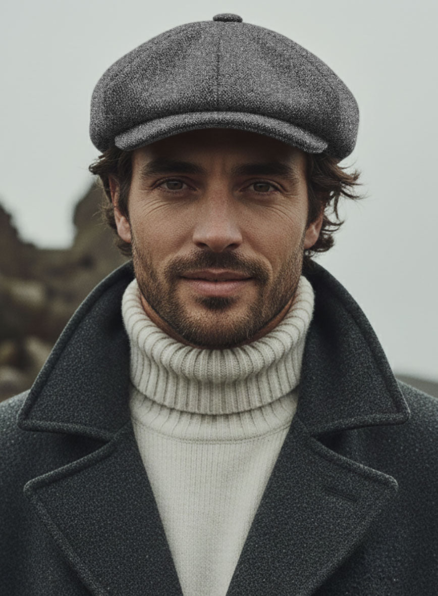 Vintage Plain Dark Gray Tweed Newsboy Cap - StudioSuits