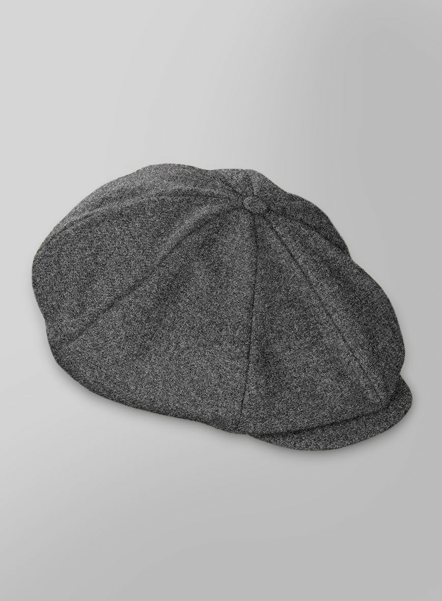 Vintage Plain Dark Gray Tweed Newsboy Cap - StudioSuits