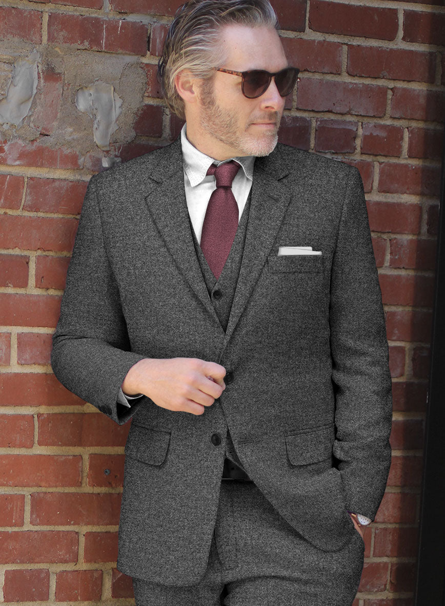 Vintage Plain Dark Gray Tweed Jacket - StudioSuits