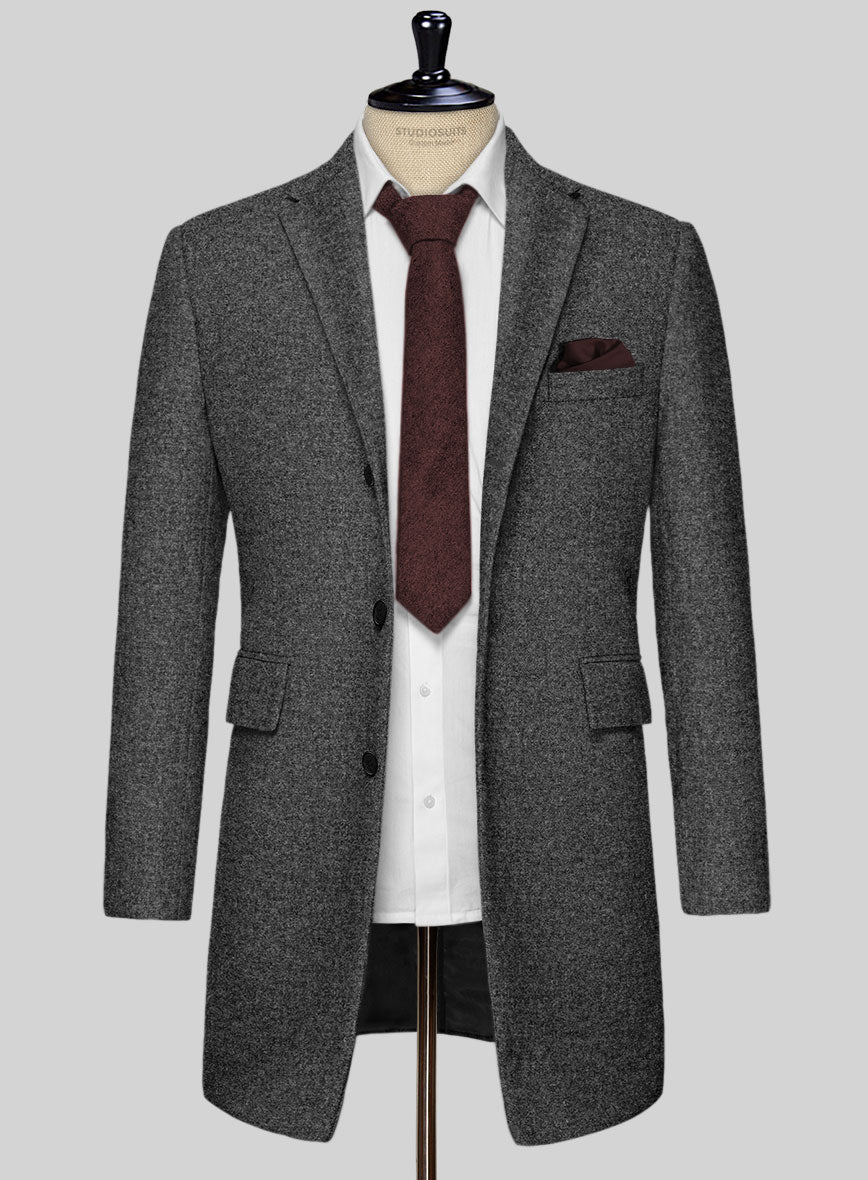 Vintage Plain Dark Gray Tweed Overcoat - StudioSuits