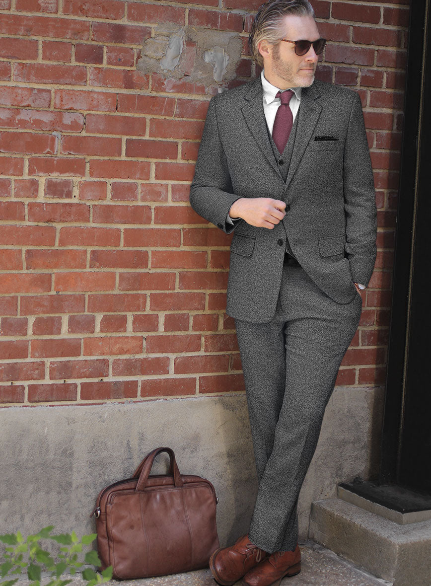 Vintage Plain Dark Gray Tweed Suit StudioSuits