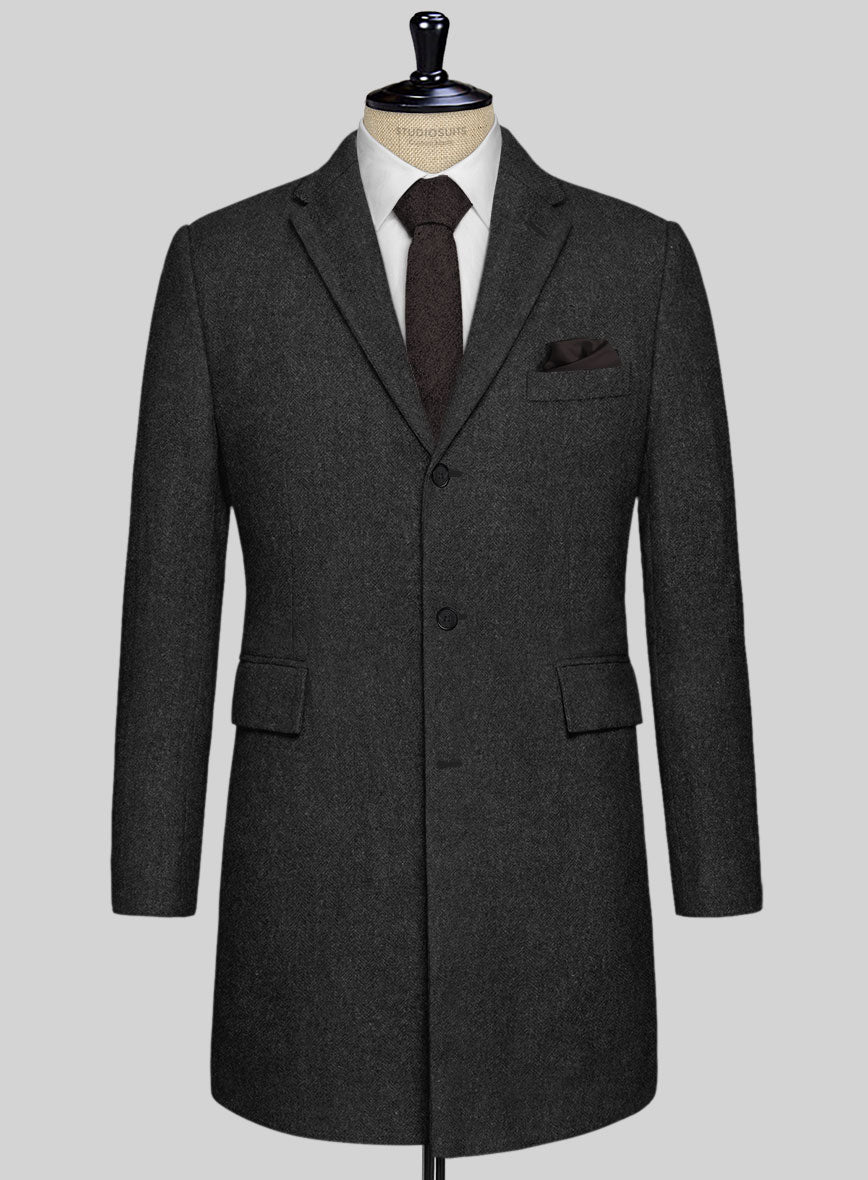 Vintage Rope Weave Charcoal Tweed Overcoat - StudioSuits