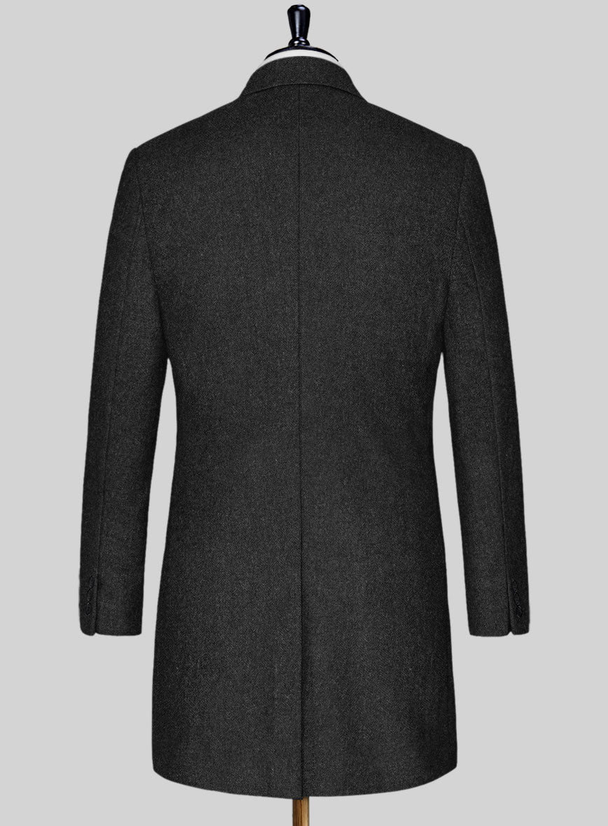 Vintage Rope Weave Charcoal Tweed Overcoat - StudioSuits