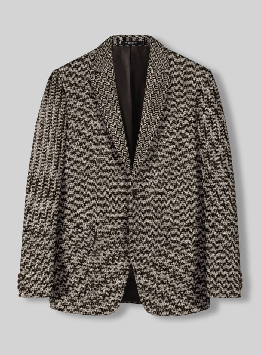 Vintage Dark Brown Herringbone Tweed Jacket - StudioSuits