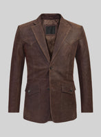 Vintage Brown Grain Western Leather Blazer - StudioSuits